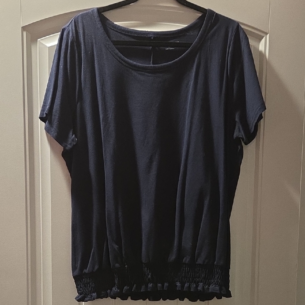 Lane Bryant Blue Relaxed Ribbed Short Sleeve Tee